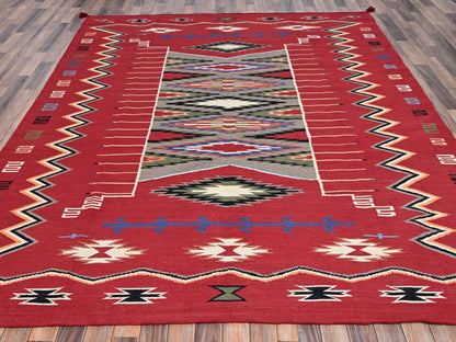 Red 8'1" x 10'0" Flat Weave Hand woven Wool Rug - Sku: O02268