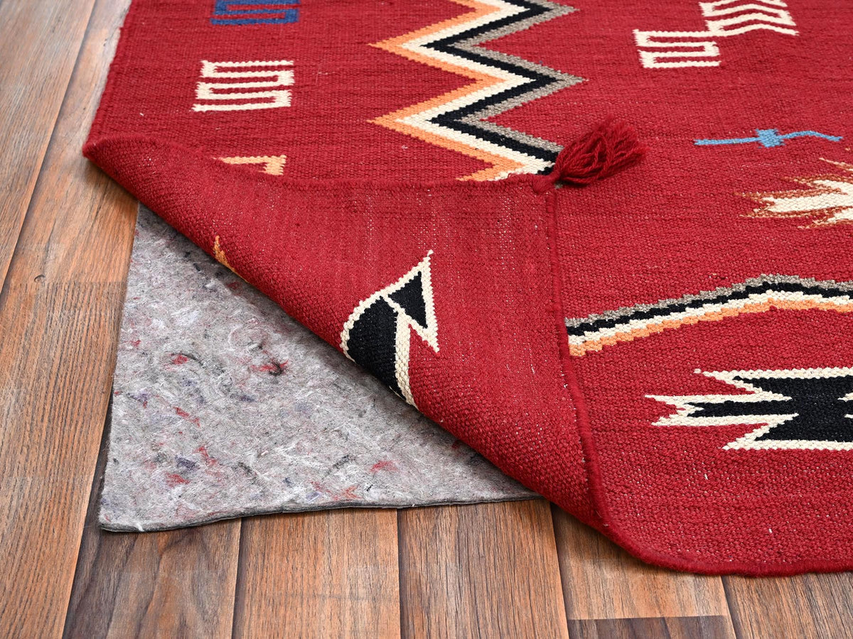 Flat-Weave hand-knotted wool rug in Red, 8'1" x 10' — SKU O02268 (view 3)