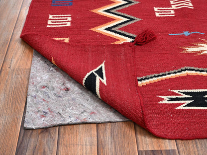 Flat-Weave hand-knotted wool rug in Red, 8'1" x 10' — SKU O02268 (view 3)