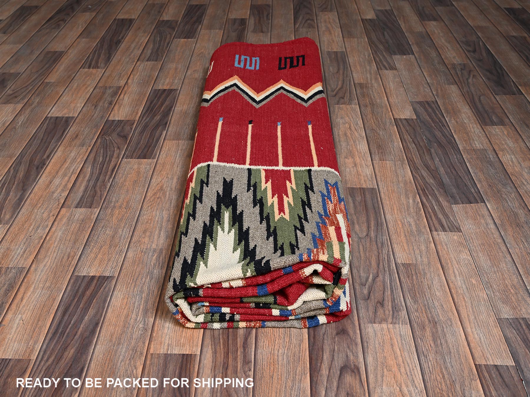 Flat-Weave hand-knotted wool rug in Red, 8'1" x 10' — SKU O02268 (view 6)