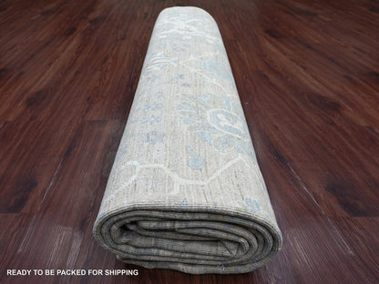 Grey 9'11" x 13'6" Oushak And Peshawar Hand knotted Wool Rug - Sku: O022692