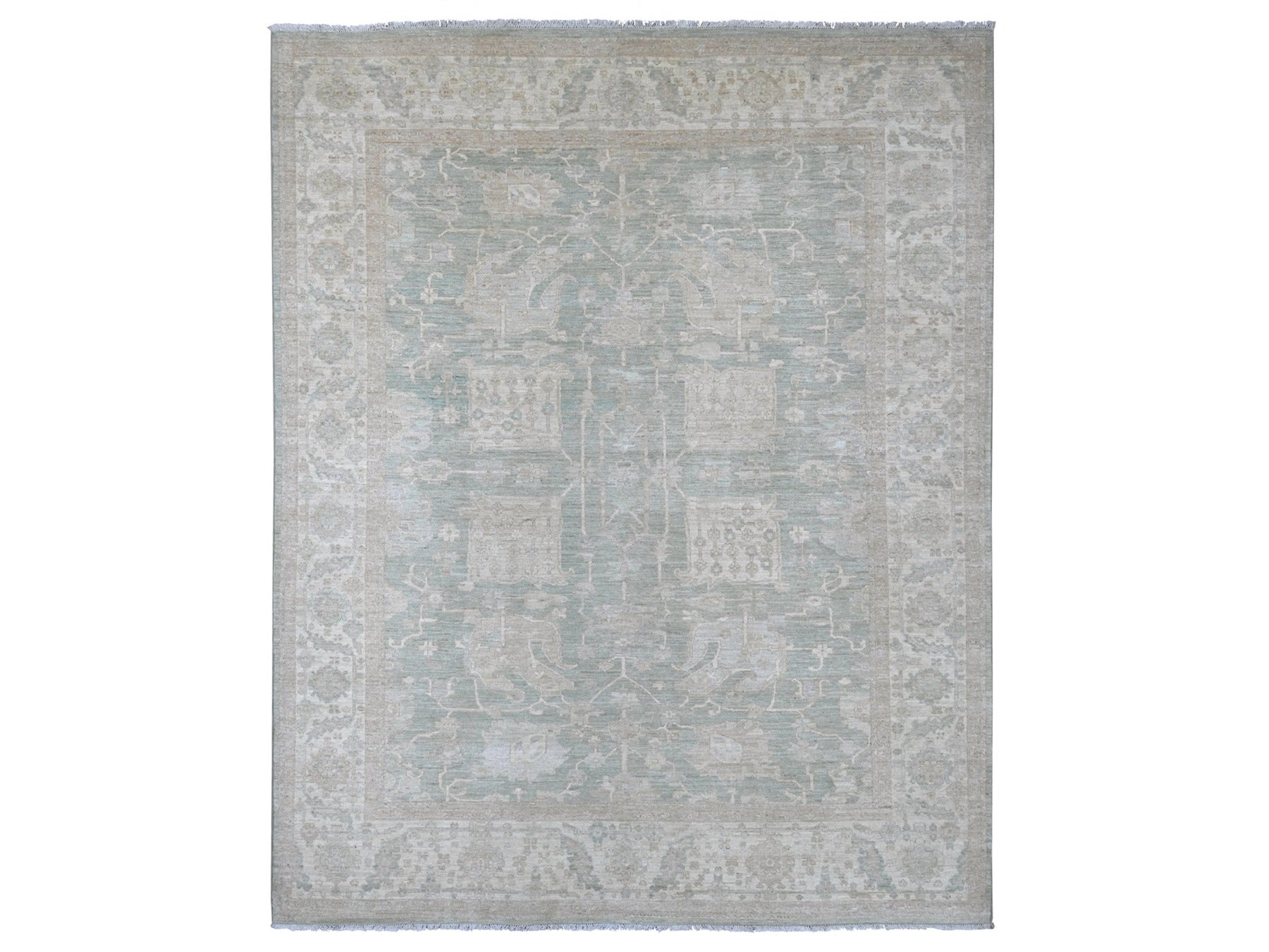 Green 7'9" x 9'8" Oushak And Peshawar Hand knotted Wool Rug - Sku: O022693