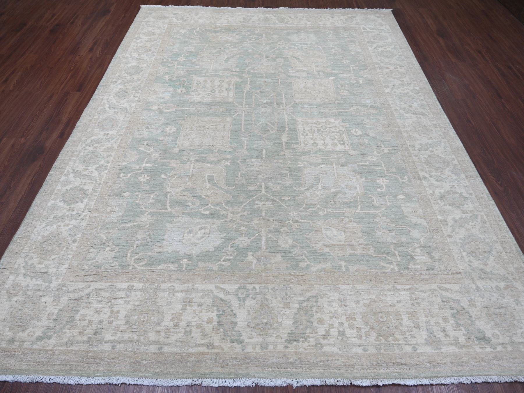Green 7'9" x 9'8" Oushak And Peshawar Hand knotted Wool Rug - Sku: O022693