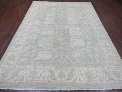 Green 7'9" x 9'8" Oushak And Peshawar Hand knotted Wool Rug - Sku: O022693