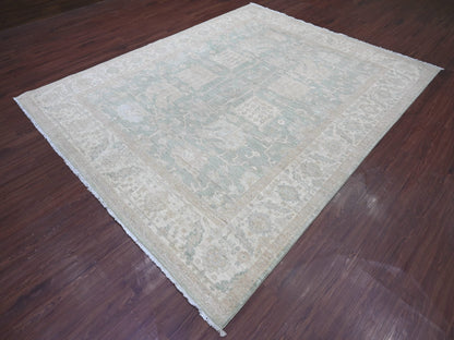Green 7'9" x 9'8" Oushak And Peshawar Hand knotted Wool Rug - Sku: O022693