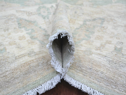 Green 7'9" x 9'8" Oushak And Peshawar Hand knotted Wool Rug - Sku: O022693