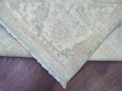Peshawar Oushak hand-knotted wool rug in Green & Ivory, 7'9" x 9'8" — SKU O022693 (view 6)