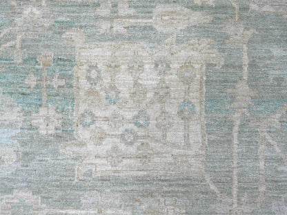 Green 7'9" x 9'8" Oushak And Peshawar Hand knotted Wool Rug - Sku: O022693