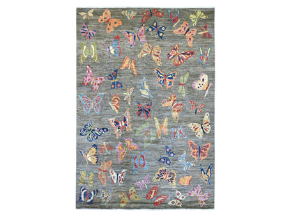 Peshawar Modern / Contemporary hand-knotted wool rug in Gray, 9'6" x 13'8" — SKU O022694