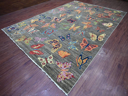 Peshawar Modern / Contemporary hand-knotted wool rug in Gray, 9'6" x 13'8" — SKU O022694 (view 3)
