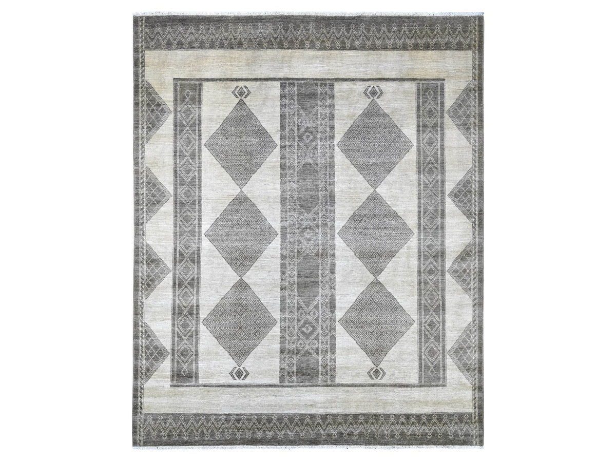 Tribal & Geometric hand-knotted wool rug in Ivory, 8' x 9'7" — SKU O022695