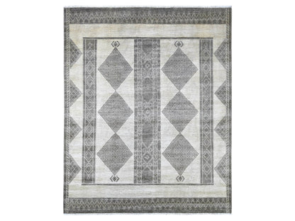 Tribal & Geometric hand-knotted wool rug in Ivory, 8' x 9'7" — SKU O022695