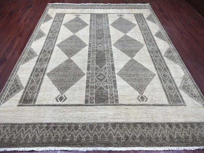 Tribal & Geometric hand-knotted wool rug in Ivory, 8' x 9'7" — SKU O022695 (view 2)