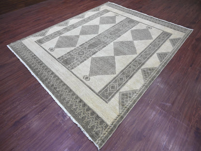 Tribal & Geometric hand-knotted wool rug in Ivory, 8' x 9'7" — SKU O022695 (view 3)