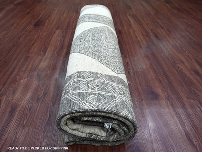Tribal & Geometric hand-knotted wool rug in Ivory, 8' x 9'7" — SKU O022695 (view 9)