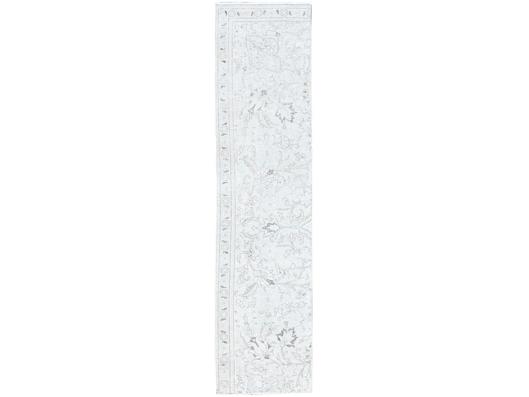 Ivory 2'2" x 9'0" Vintage Hand knotted Wool Rug - Sku: O0226