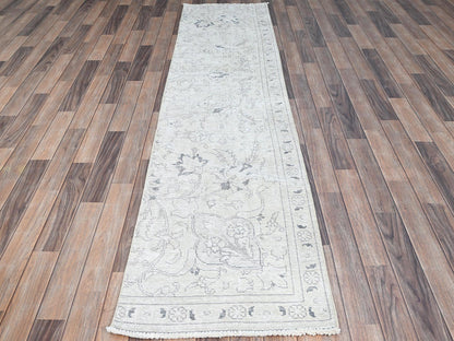Ivory 2'2" x 9'0" Vintage Hand knotted Wool Rug - Sku: O0226