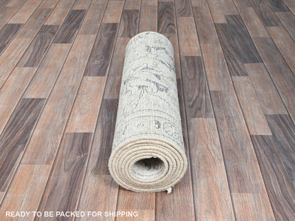 Ivory 2'2" x 9'0" Vintage Hand knotted Wool Rug - Sku: O0226