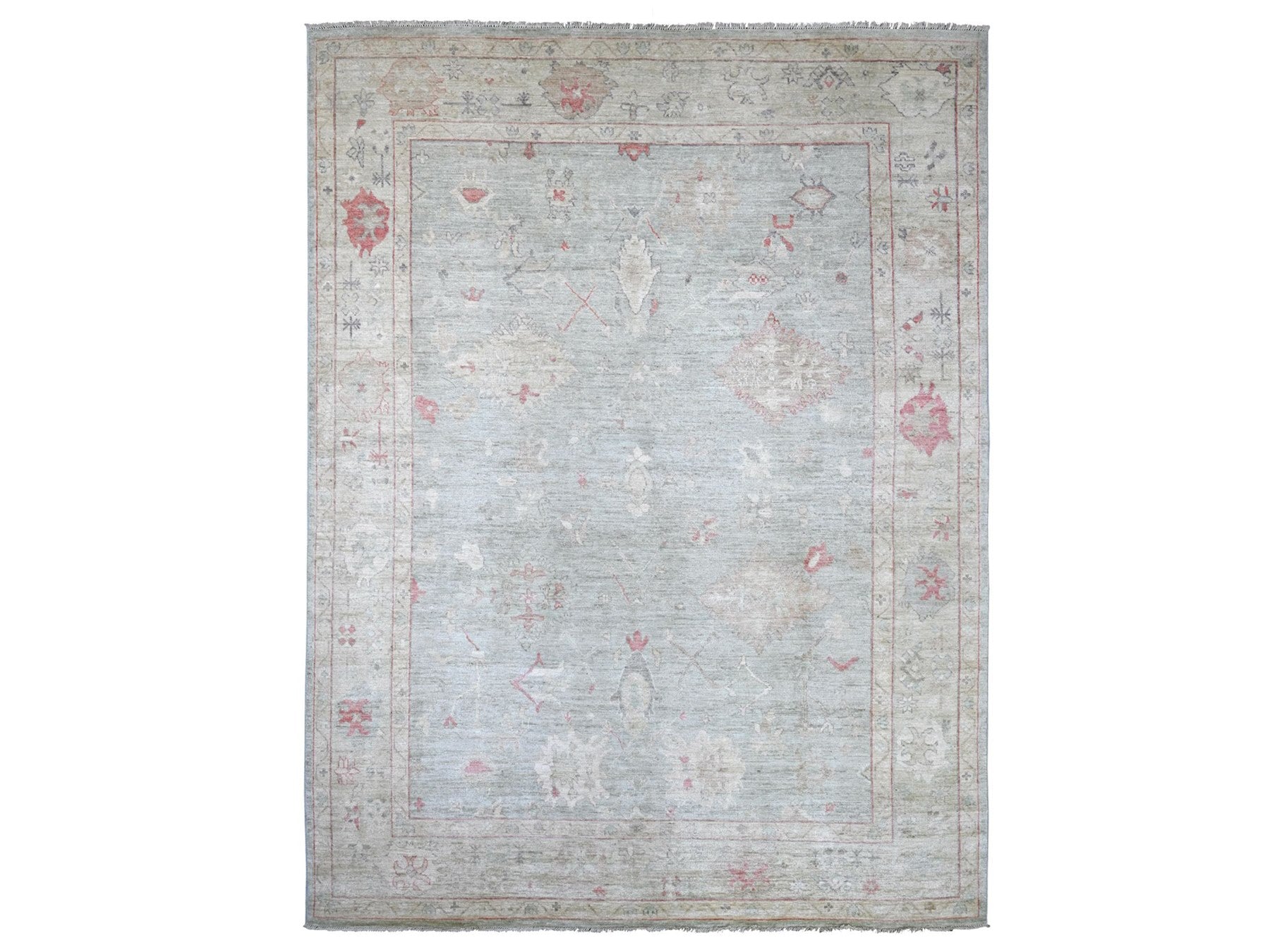Oushak Oushak hand-knotted wool rug in Gray & Light Green, 9'2" x 11'11" — SKU O022701