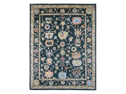 Green 9'3" x 11'8" Oushak And Peshawar Hand knotted Wool Rug - Sku: O022702