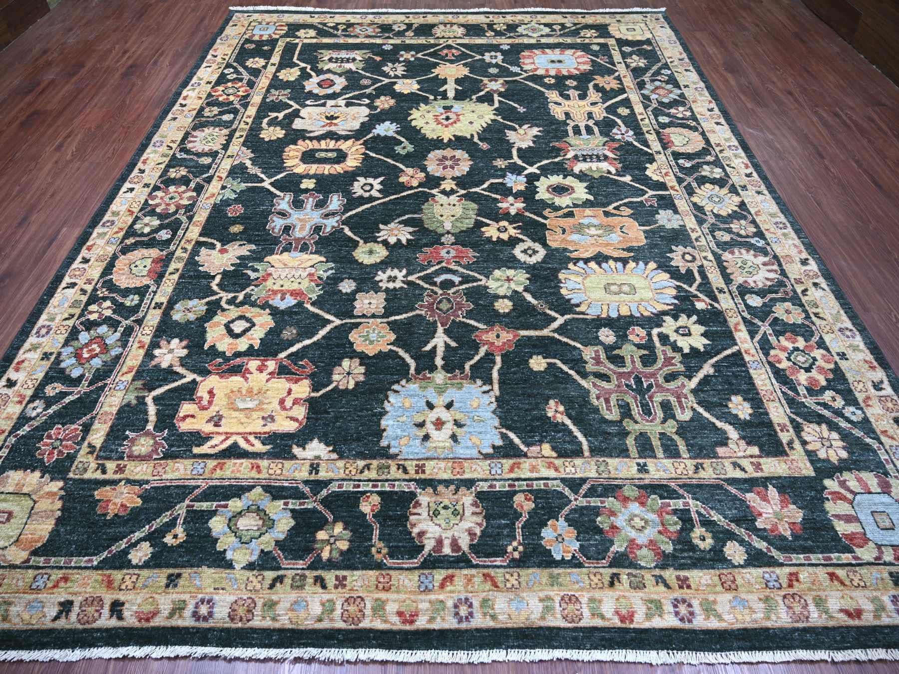 Green 9'3" x 11'8" Oushak And Peshawar Hand knotted Wool Rug - Sku: O022702