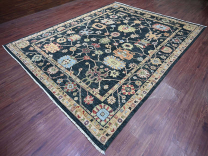 Green 9'3" x 11'8" Oushak And Peshawar Hand knotted Wool Rug - Sku: O022702