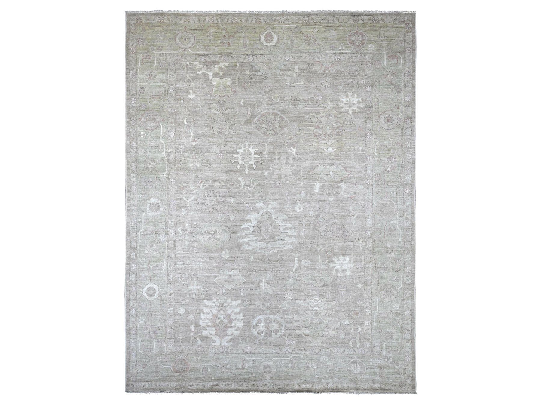 Brown 9'0" x 11'8" Oushak And Peshawar Hand knotted Wool Rug - Sku: O022703