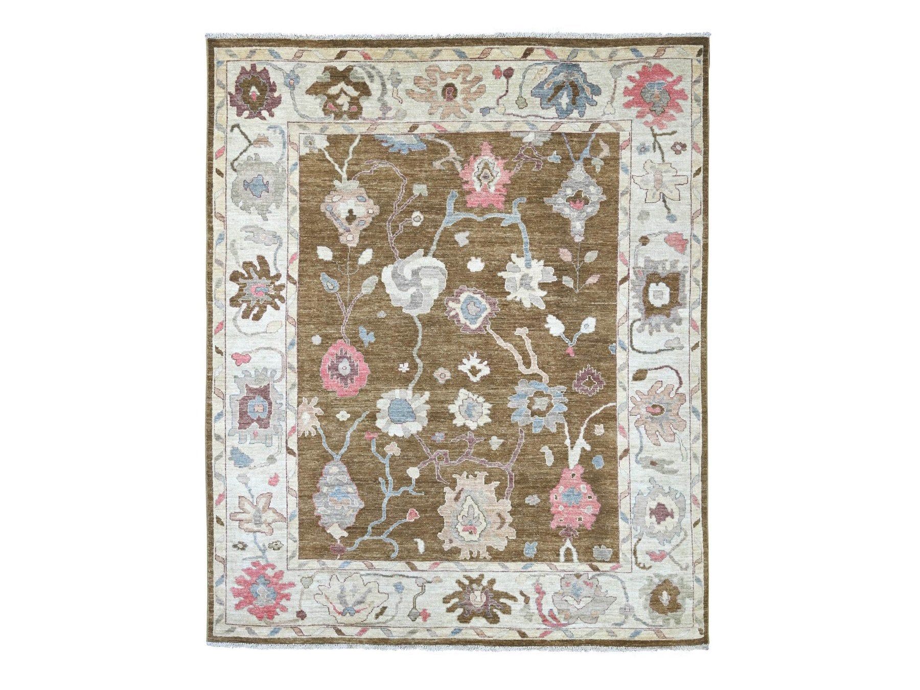 Brown 8'1" x 9'8" Oushak And Peshawar Hand knotted Wool Rug - Sku: O022706