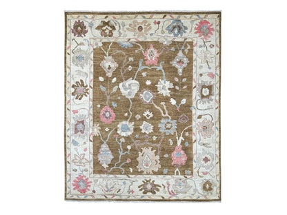 Brown 8'1" x 9'8" Oushak And Peshawar Hand knotted Wool Rug - Sku: O022706