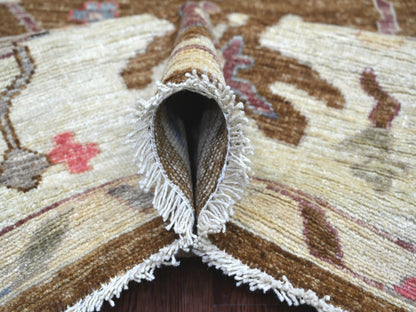 Brown 8'1" x 9'8" Oushak And Peshawar Hand knotted Wool Rug - Sku: O022706