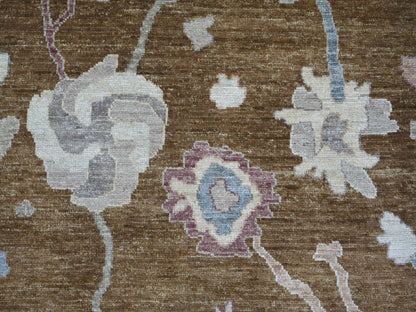 Brown 8'1" x 9'8" Oushak And Peshawar Hand knotted Wool Rug - Sku: O022706