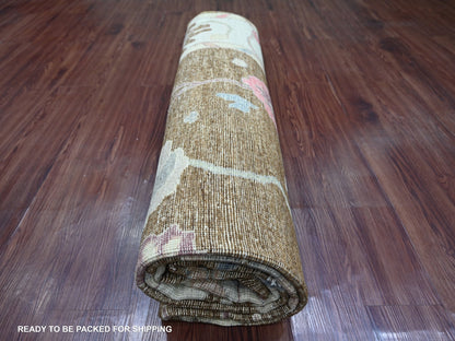 Brown 8'1" x 9'8" Oushak And Peshawar Hand knotted Wool Rug - Sku: O022706