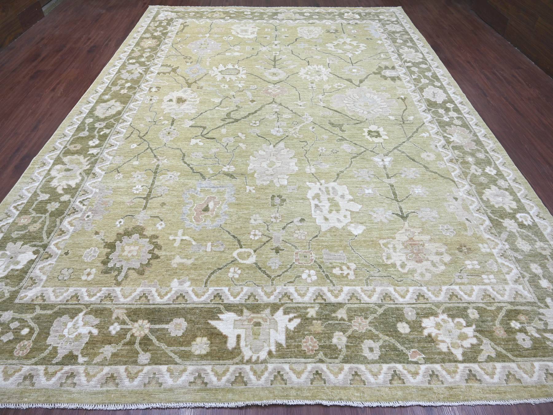Green 10'0" x 13'6" Oushak And Peshawar Hand knotted Wool Rug - Sku: O022707