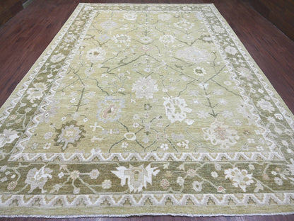 Green 10'0" x 13'6" Oushak And Peshawar Hand knotted Wool Rug - Sku: O022707