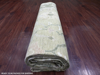Green 10'0" x 13'6" Oushak And Peshawar Hand knotted Wool Rug - Sku: O022707