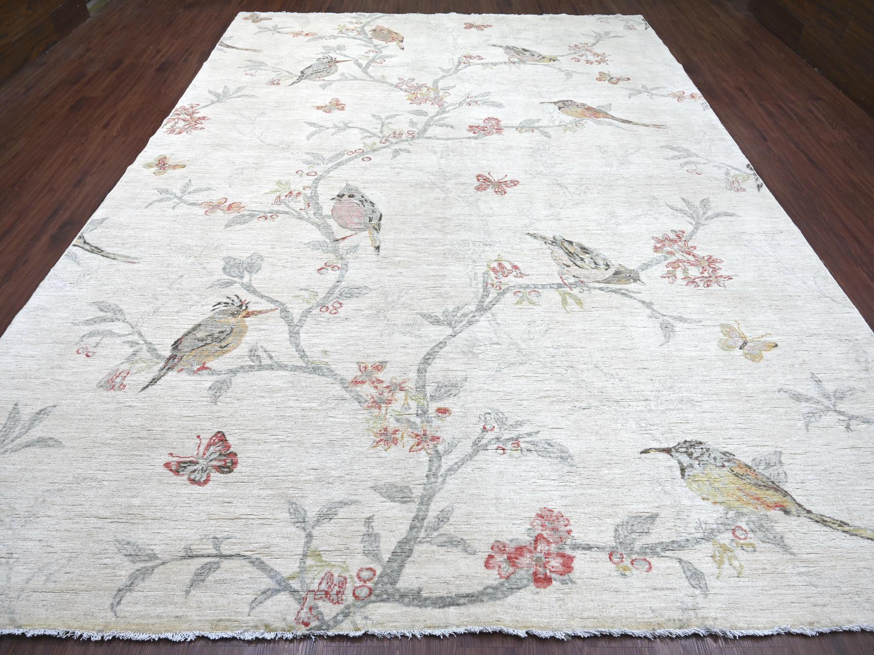 Ivory 9'11" x 13'4" Modern and Contemporary Hand knotted Wool Rug - Sku: O022709