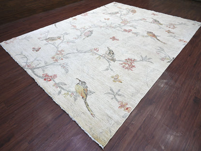 Ivory 9'11" x 13'4" Modern / Contemporary Hand knotted Wool Rug - Sku: O022709
