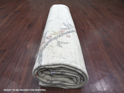 Ivory 9'11" x 13'4" Modern and Contemporary Hand knotted Wool Rug - Sku: O022709