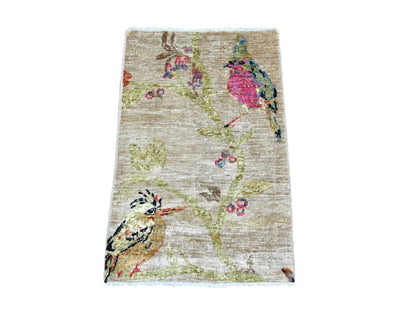Beige 1'11" x 3'0" Modern and Contemporary Hand knotted Wool Rug - Sku: O022711