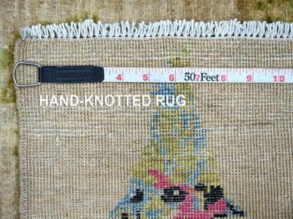 Beige 1'11" x 3'0" Modern and Contemporary Hand knotted Wool Rug - Sku: O022711