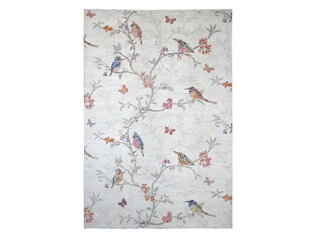 Peshawar Modern / Contemporary hand-knotted wool rug in Ivory, 9'11" x 14'1" — SKU O022712