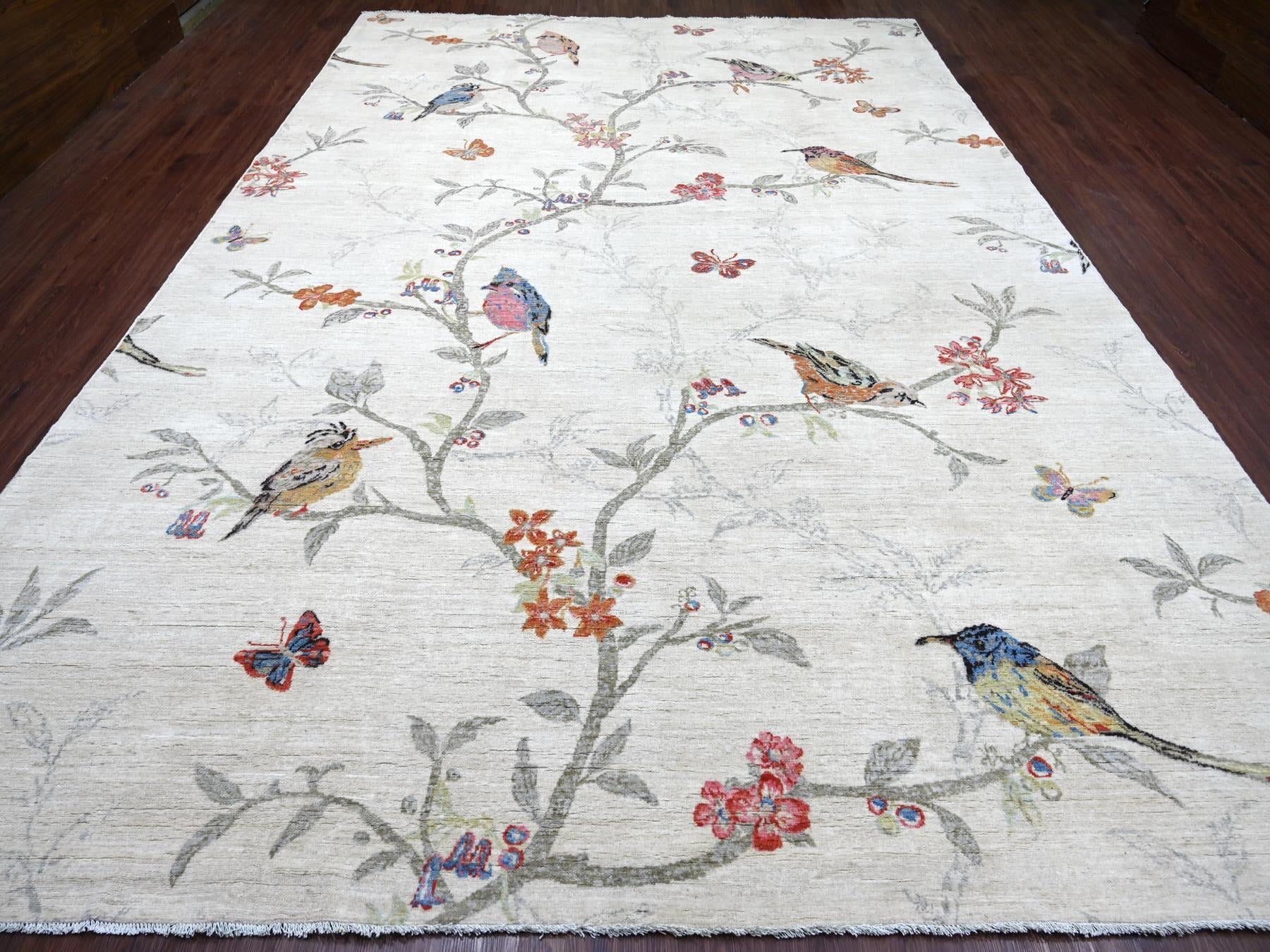 Peshawar Modern / Contemporary hand-knotted wool rug in Ivory, 9'11" x 14'1" — SKU O022712 (view 2)