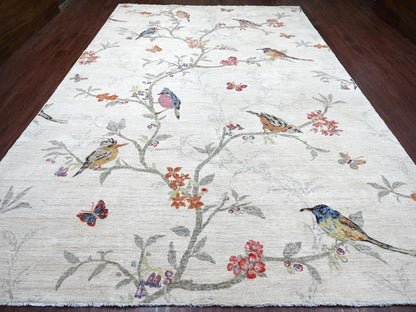 Peshawar Modern / Contemporary hand-knotted wool rug in Ivory, 9'11" x 14'1" — SKU O022712 (view 2)