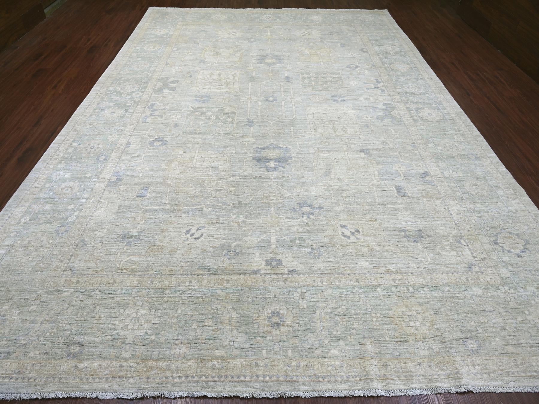 Grey 9'10" x 13'10" Oushak And Peshawar Hand knotted Wool Rug - Sku: O022713