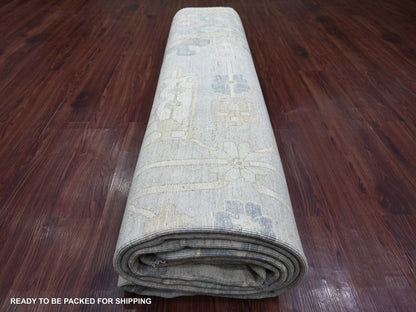 Grey 9'10" x 13'10" Oushak And Peshawar Hand knotted Wool Rug - Sku: O022713