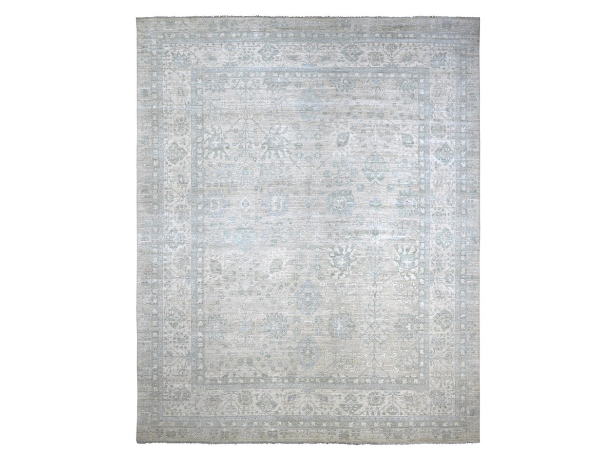 Tabriz Oushak hand-knotted wool rug in Gray & Ivory, 11'7" x 14'6" — SKU O022714