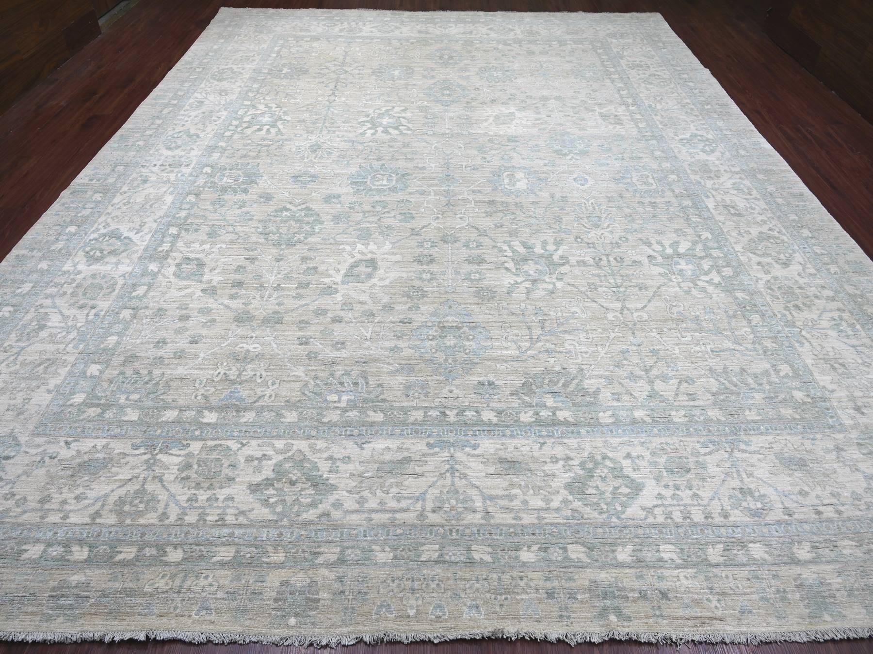 Tabriz Oushak hand-knotted wool rug in Gray & Ivory, 11'7" x 14'6" — SKU O022714 (view 2)