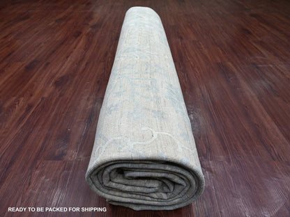Tabriz Oushak hand-knotted wool rug in Gray & Ivory, 11'7" x 14'6" — SKU O022714 (view 9)