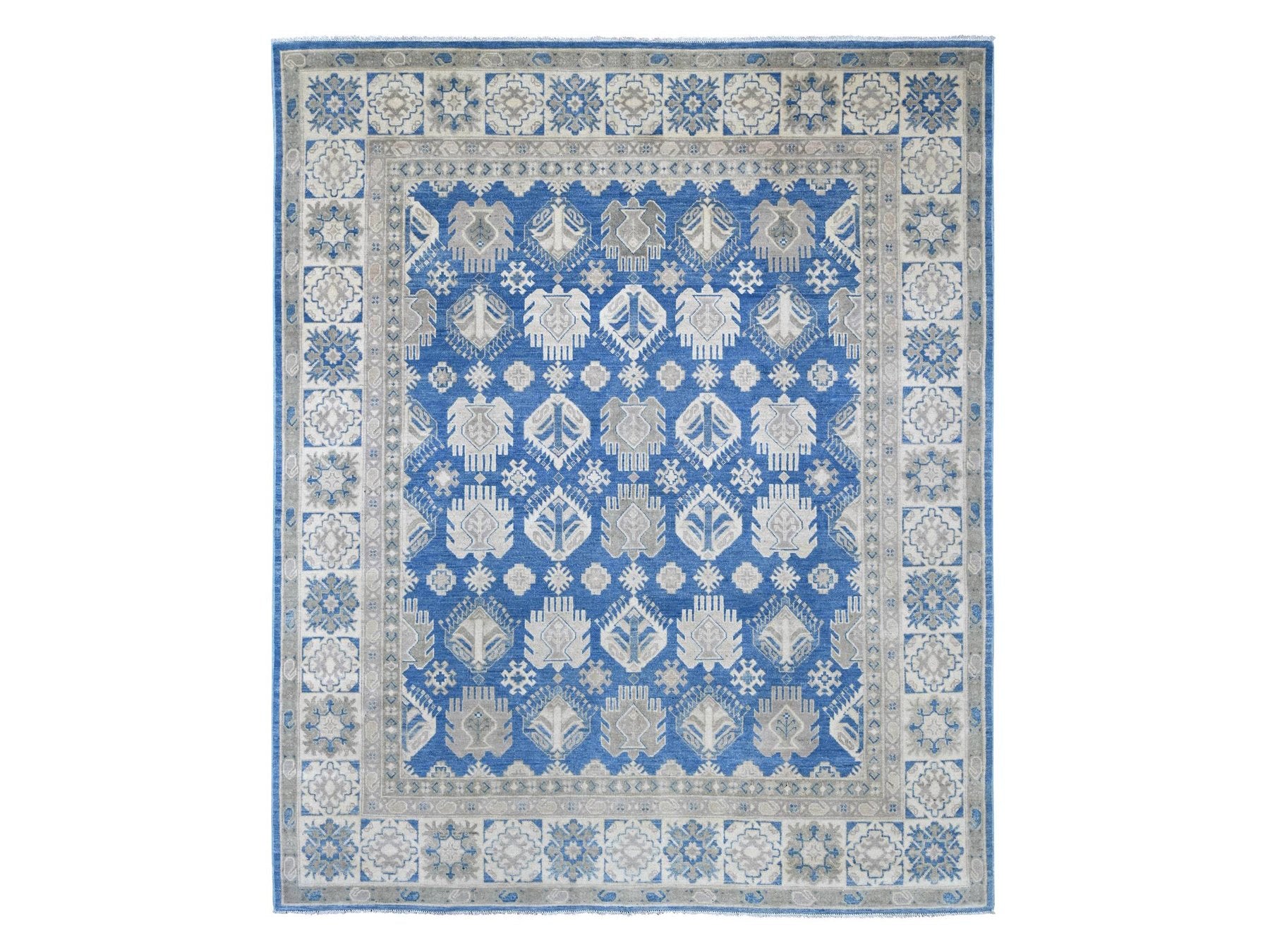 Kazak Kazak hand-knotted wool rug in Blue & Ivory, 7'10" x 9'7" — SKU O022716
