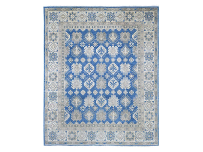 Kazak Kazak hand-knotted wool rug in Blue & Ivory, 7'10" x 9'7" — SKU O022716